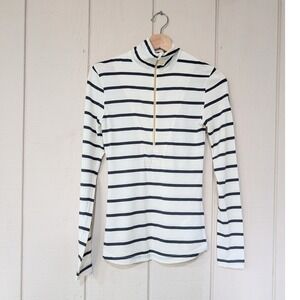 We Norwegians Merino Wool Quarter Zip Base Layer Striped Top Cream‎ Navy XS